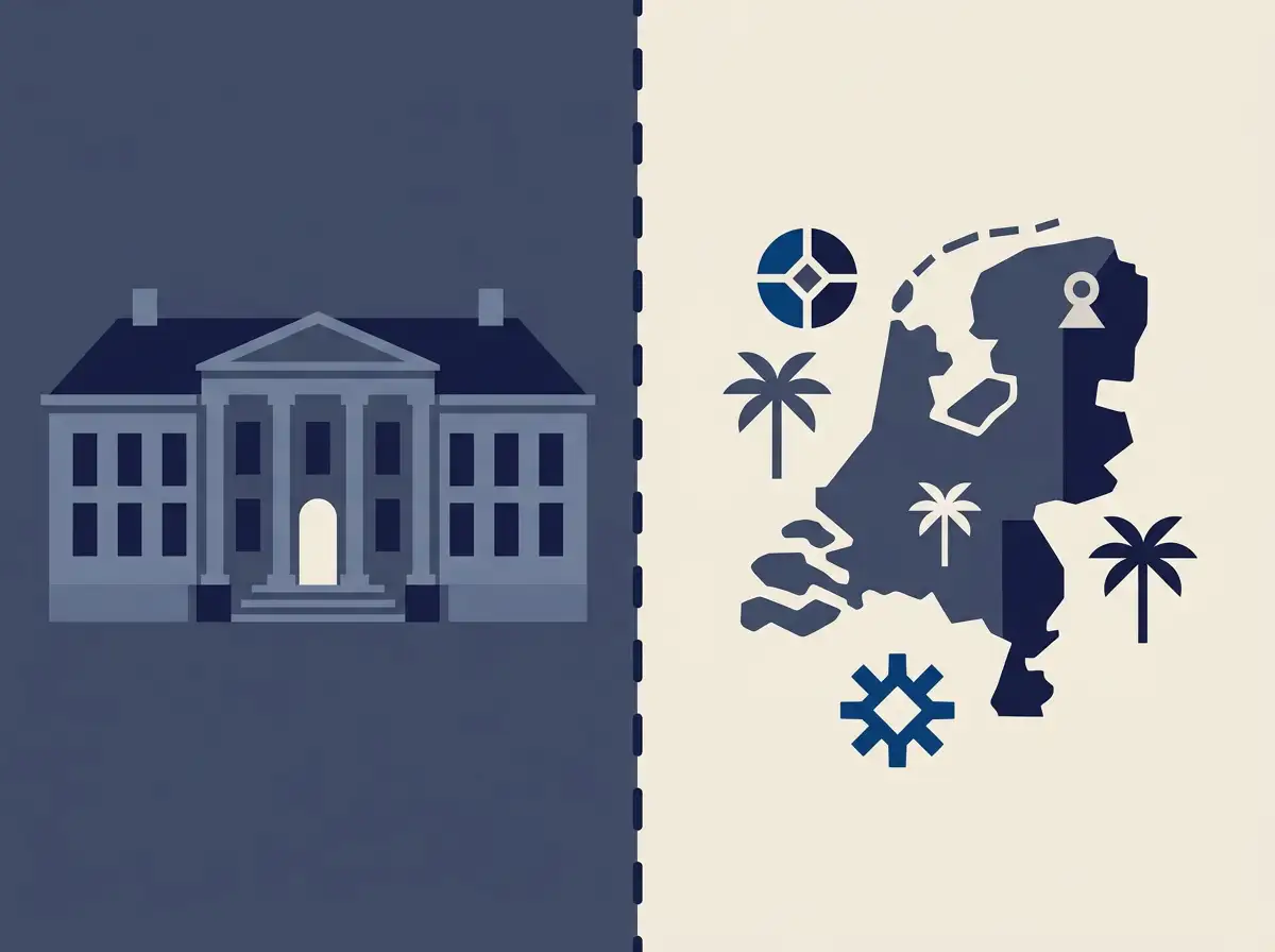 Schematische weergave van de positie van een online casino zonder Nederlandse vergunning tegenover het Kansspelautoriteit-stelsel